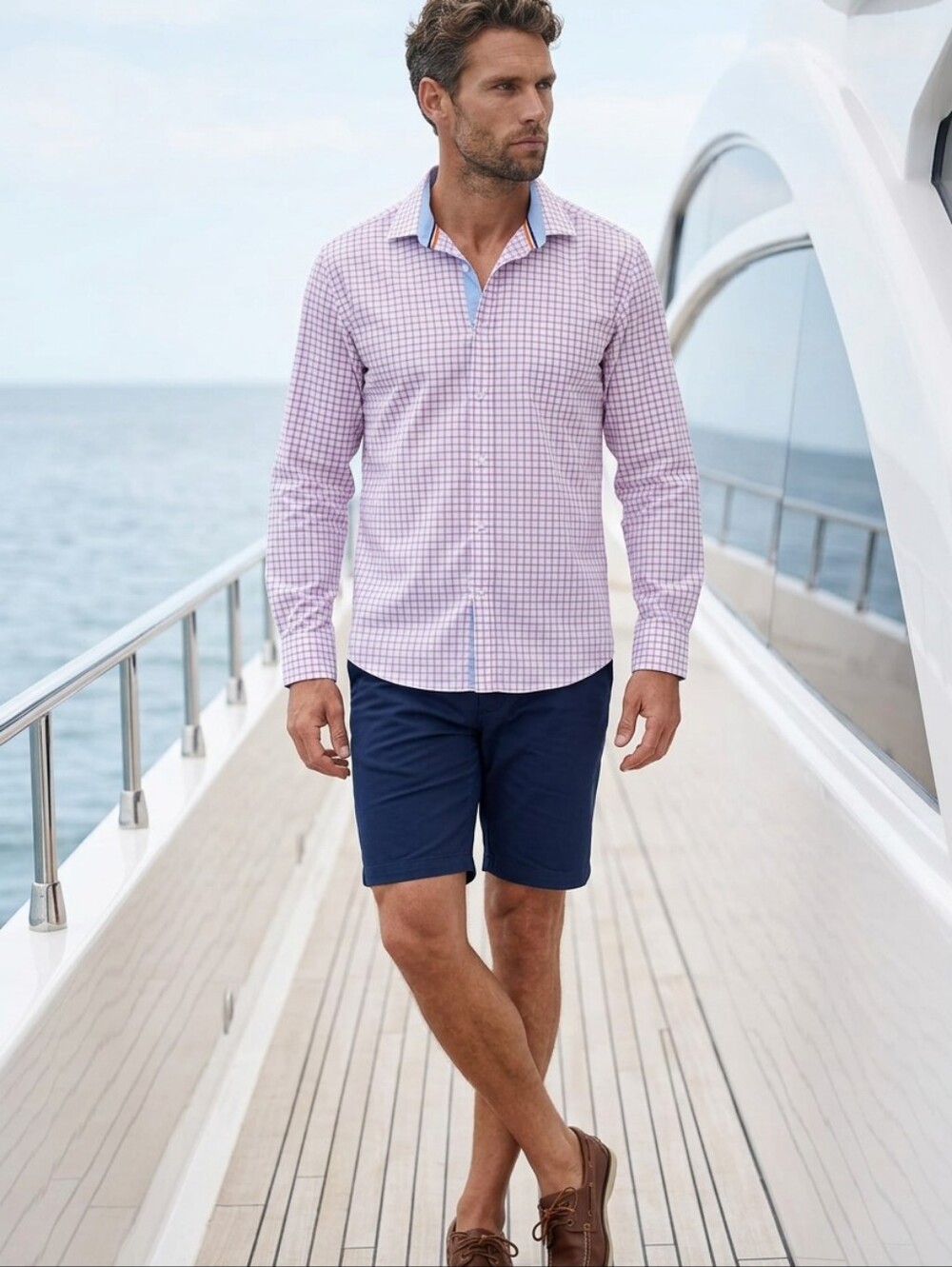 Men's Long-Sleeve Checked Dress Shirt in Light Pink